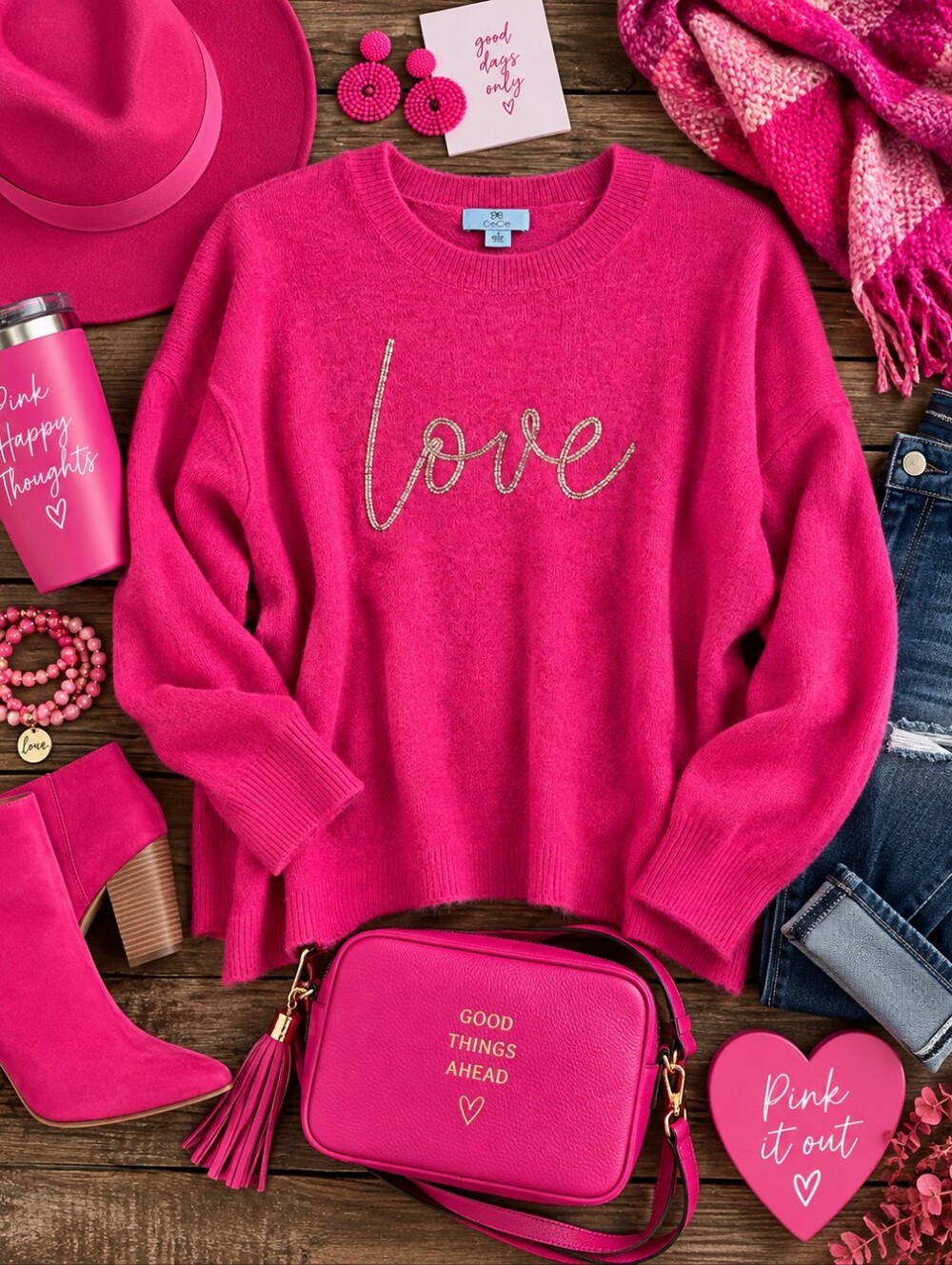 CeCe NWT 2X Hot Pink Love Rhinestone Sweater Oversized